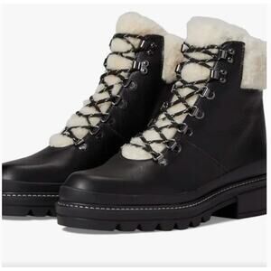 Bernardo Dash Combat Boots 7.5 Black NWOT Sherpa Ankle Booties Lace Moto Grunge